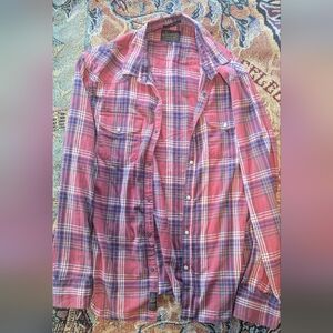 Fall Flannel Red Plaid Button-Up long sleeve Shirt